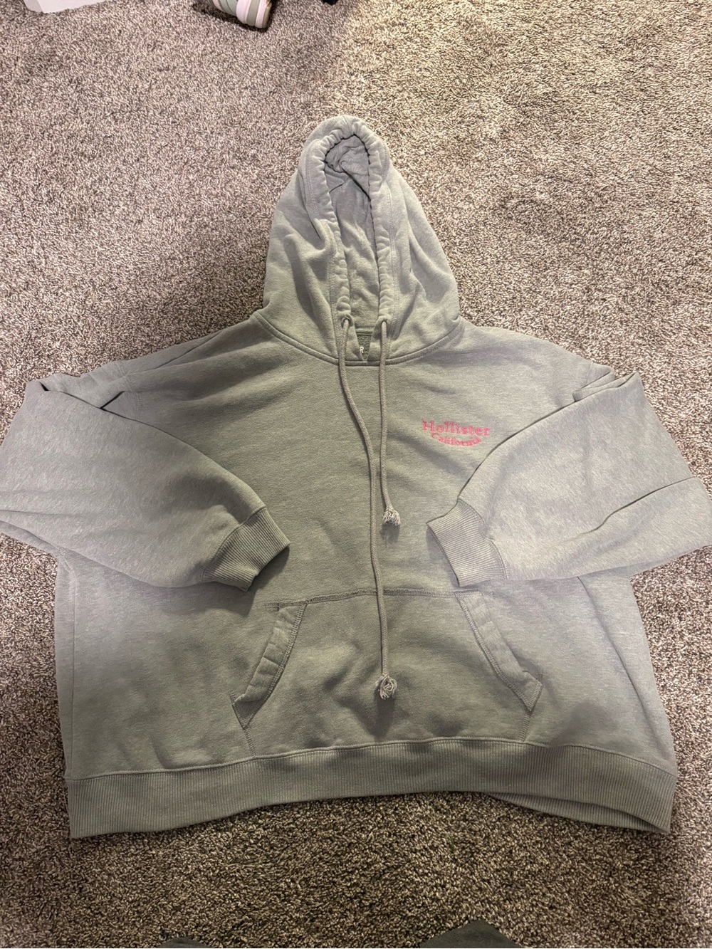 Hollister Oversized Heather Gray Hoodie Pink Logo XL